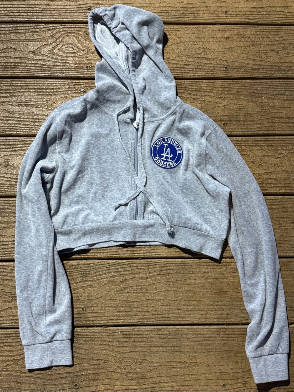 Light Gray Los Angeles Dodgers Cropped Zip Hoodie